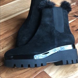 DKNY black suede wedge boots